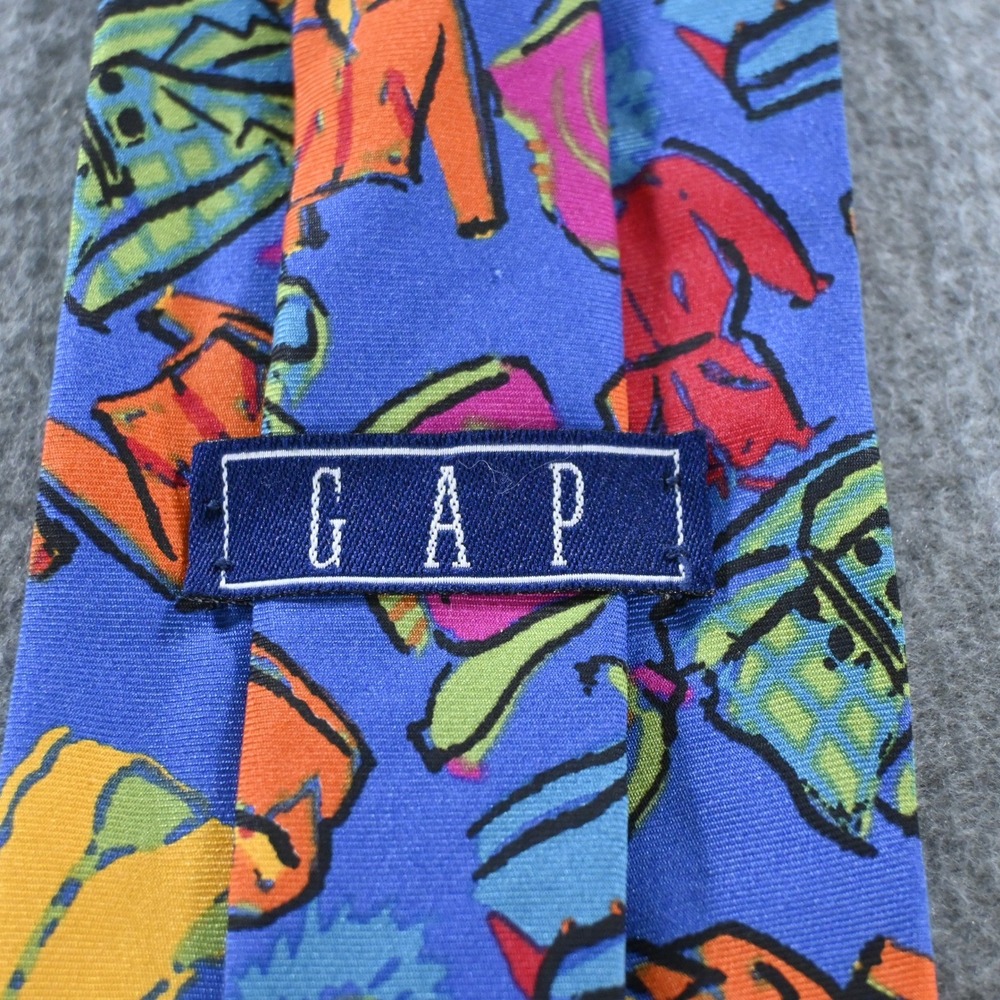 Gap Mens Vintage 90s Novelty Jacket Print Italian Silk Tie OS Blue Multicolor - Picture 2 of 7